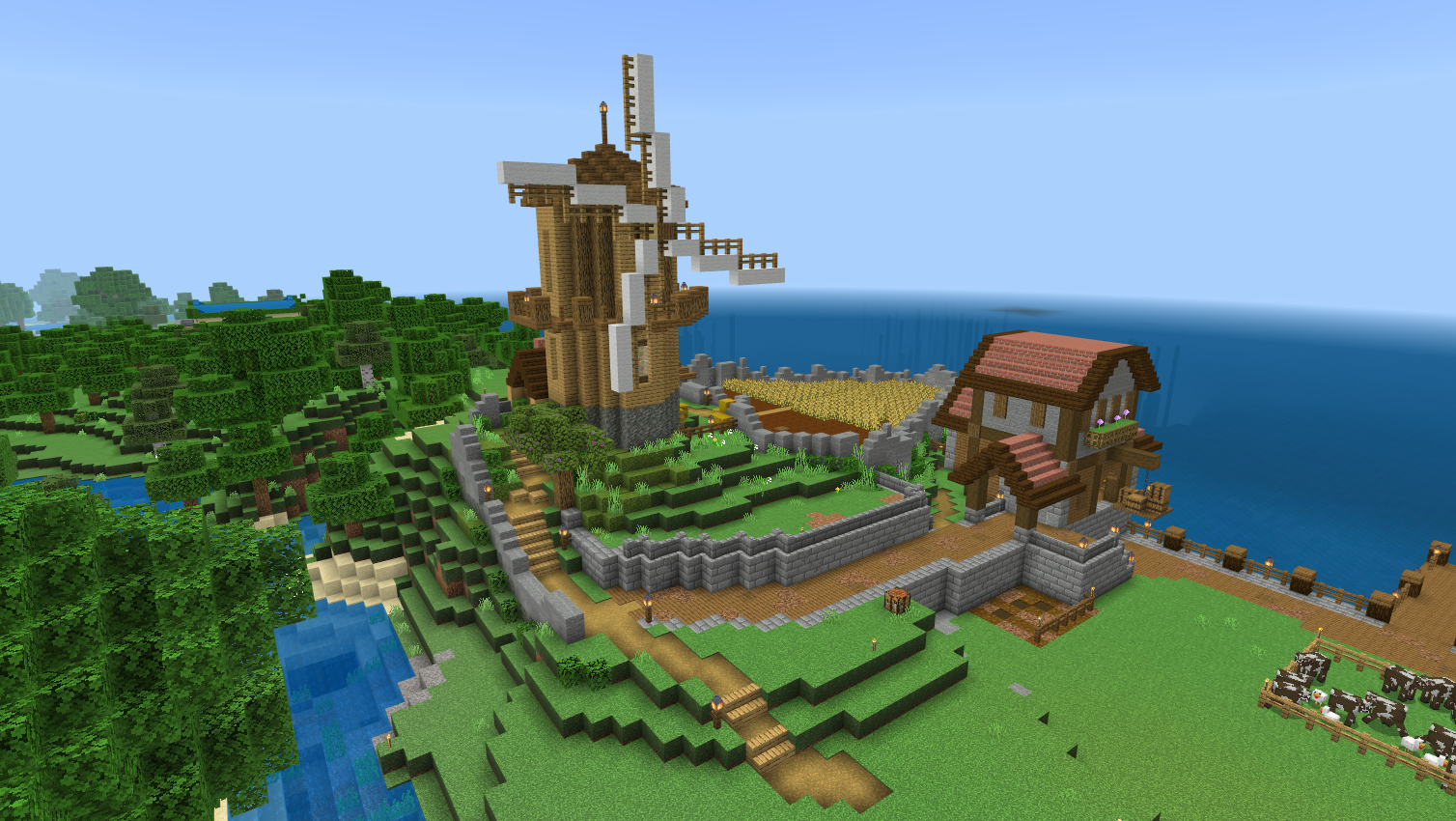 Cute coastal farm with a windmill