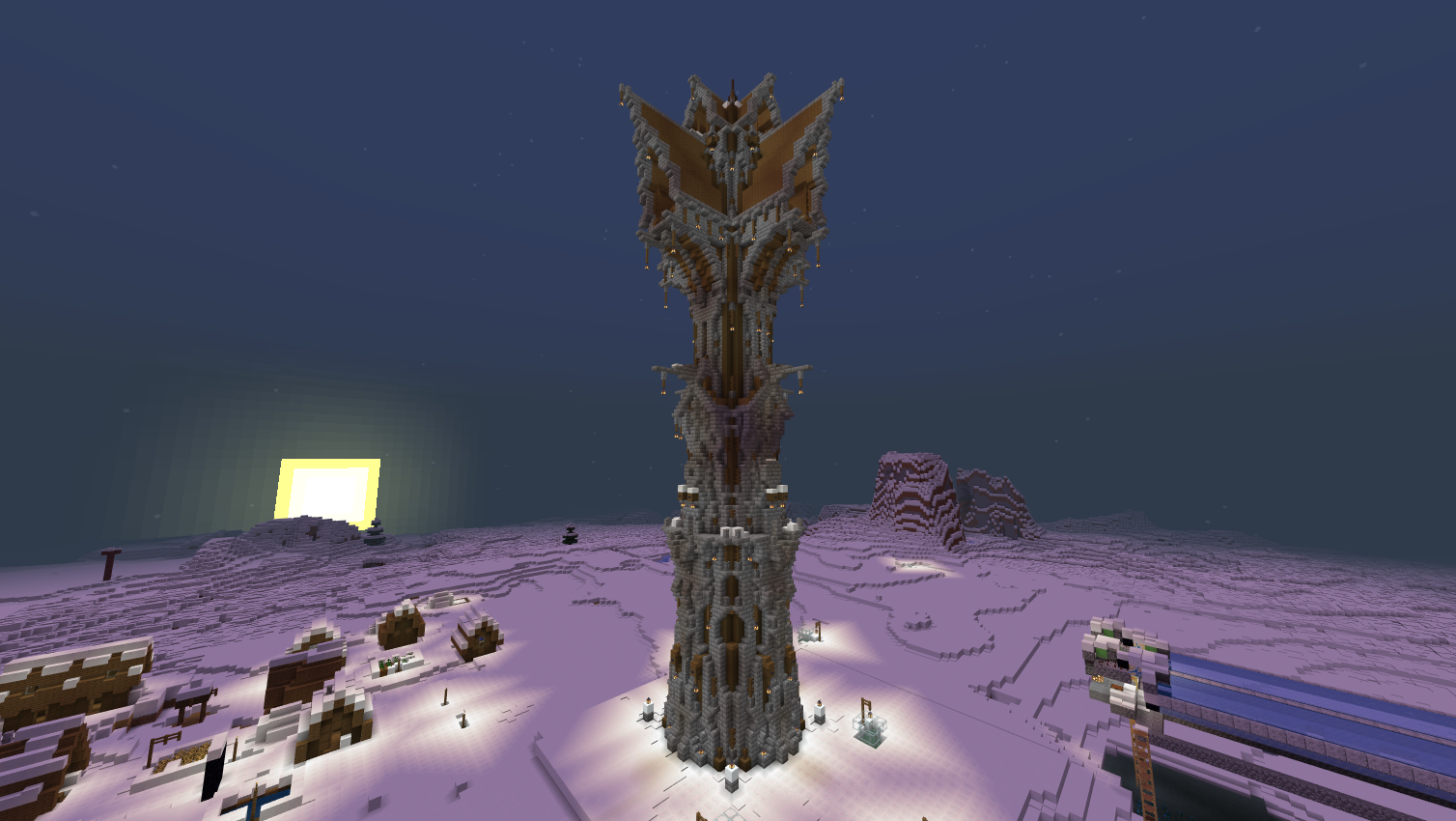 Gorgeous tower in the middle of a snowy tundra